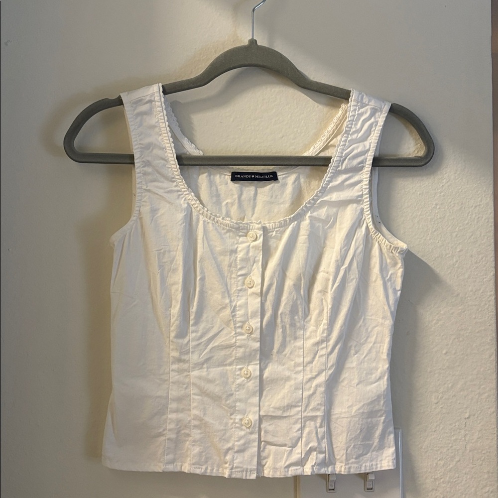 Brandy Melville White Button-Up Sleeveless Top